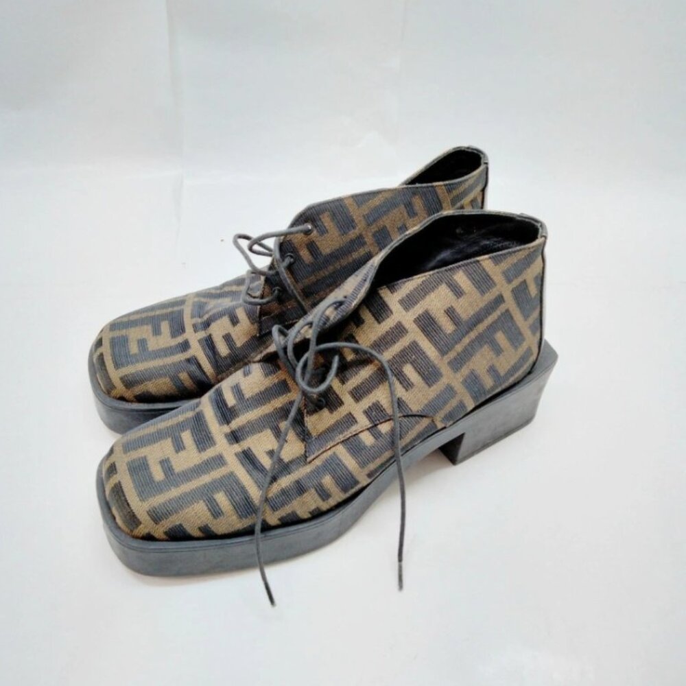 FENDI Zucca FF Logo Printed Lace-Up Boots